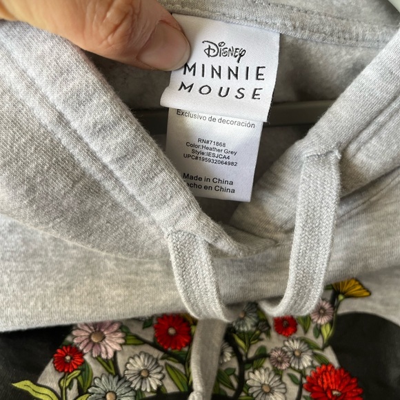 DISNEY Mickey Mouse Hoodie Light Grey Floral Embroidered, Women’s Sz M - Picture 10 of 13